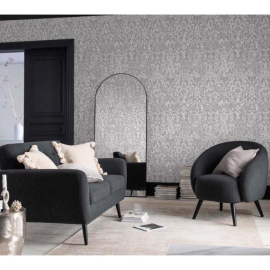 szurke ezust fenyes mintas tapeta elegans letisztult klasszikus nappali haloszoba szalon etterem etkezo dekoracio lepcsohaz falidekor.jpg